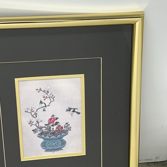 “Golden Bloom” Framed Bird Painting - Framed Hand Painted on Silk - Picture 3 of 9